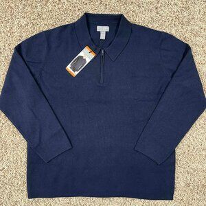 Hickey Freeman Men’s 1/4 Zip Pullover Sweater Polo Shirt Navy, Size XXL (New)